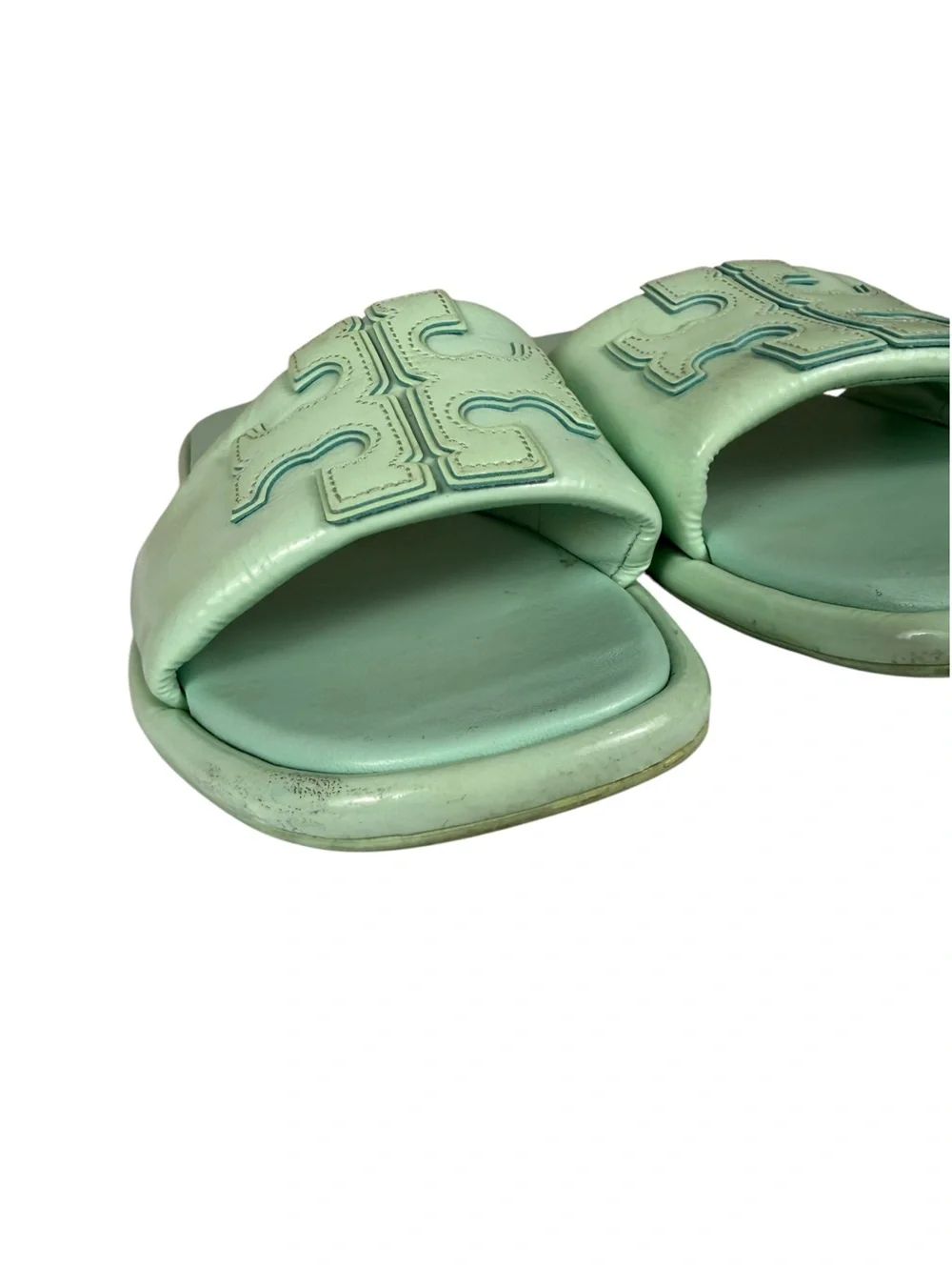 Tory Burch Double T Sport Slide Sandals Caribbean Blue Sz 9.5